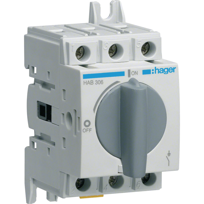 Рубильник модульный HAGER, 3Р, 63A, до 690В АС21 HAB306